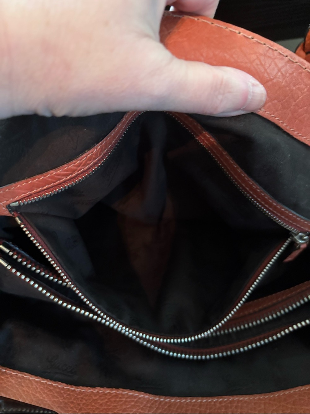 Auth Gucci Vintage Libeccio Medium Bamboo Bar Tote -Orange/Rust Pebbled Leather - Picture 14 of 16